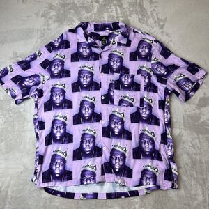Notorious B.I.G Button Down Shirt Men's L Multicolor Graphic H&M Viscose